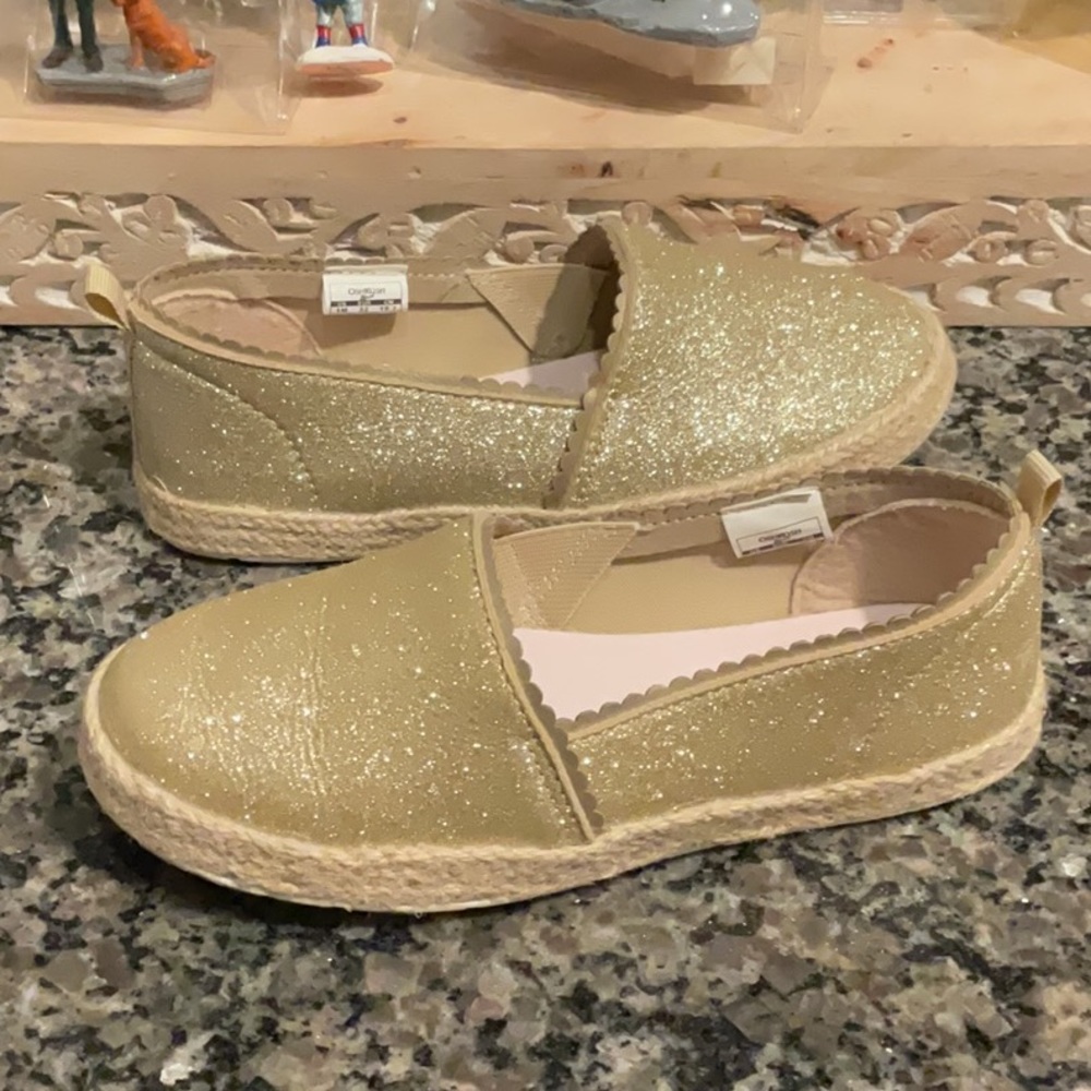 CARTER’S Girls Sz 1 M Sparkle Espadrille Gold - Jute Foot Boarder